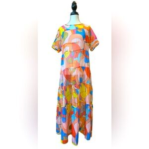Sheer maxi dress, tiered, Size L EUC polyester